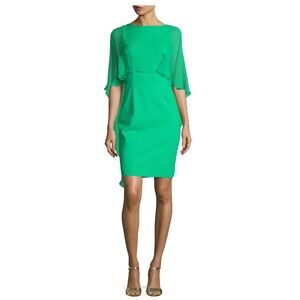 Rickie Freeman for Teri jon Cape-Sleeve Scuba Sheath Emerald Dress 8